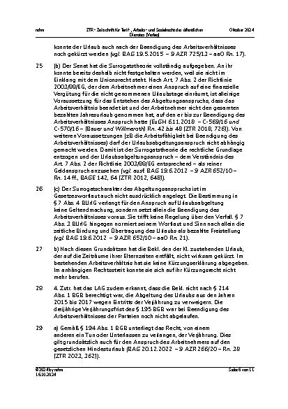 Vorschauseite 6: II. Allgemeines Arbeitsrecht Mutterschutz – Elternzeit – Urlaubskürzung – Berechnung der Urlaubsabgeltung