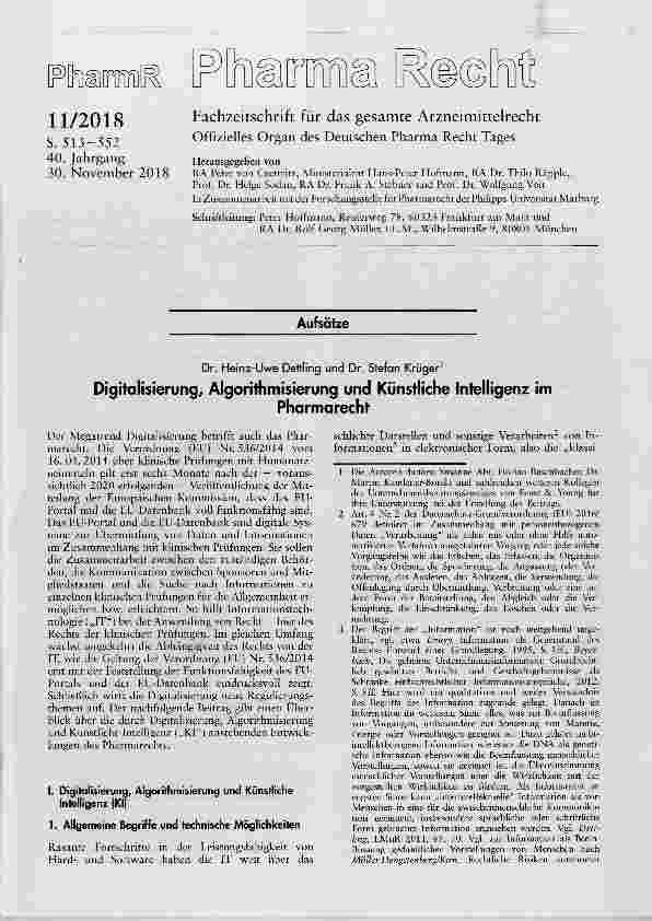 Vorschauseite 1: Digitalisierung, Algorithmisierung und Künstliche Intelligenz imPharmarecht