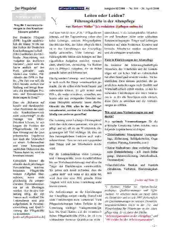 Vorschauseite 1: Leiten oder Leiden? Führungskräfte in der Altenpflege
