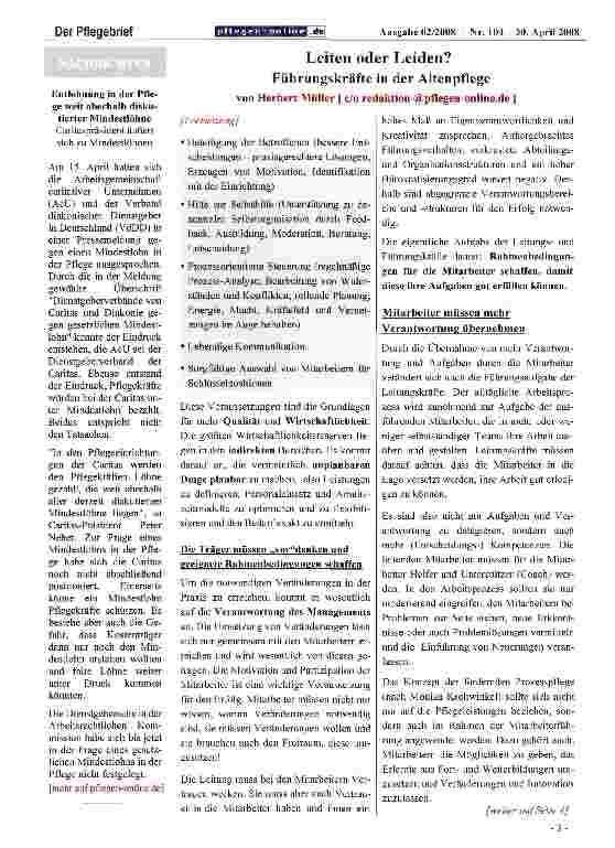 Vorschauseite 2: Leiten oder Leiden? Führungskräfte in der Altenpflege
