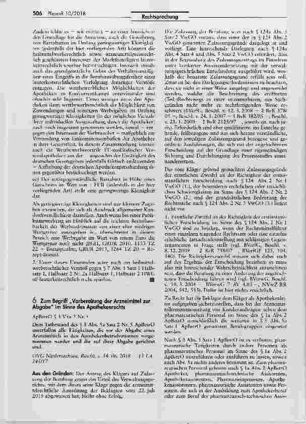 Vorschauseite 1: Zum Begriff „Vorbereitung der Arzneimittel zur Abgabe im Sinne des ApothekenrechtsApBetrO § 3 V5a 2 Nr. 5