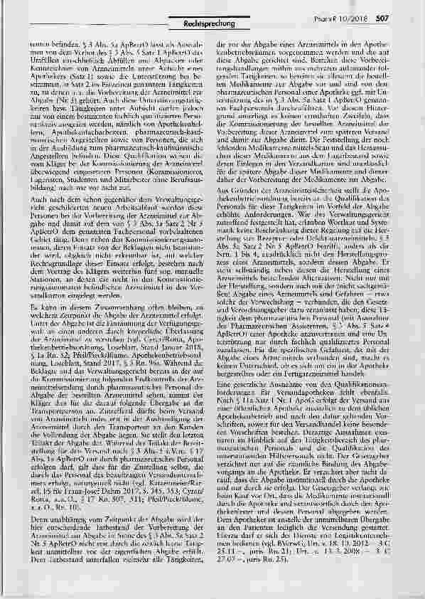 Vorschauseite 2: Zum Begriff „Vorbereitung der Arzneimittel zur Abgabe im Sinne des ApothekenrechtsApBetrO § 3 V5a 2 Nr. 5