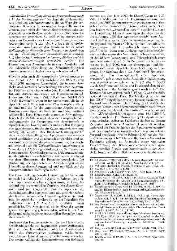 Vorschauseite 2: Beschränkte Versandmöglichkeit von Defekturarzneimitteln? Zugleich eine Anmerkung zur Entscheidung des Hanseatischen OLG vom 11. 10. 2007