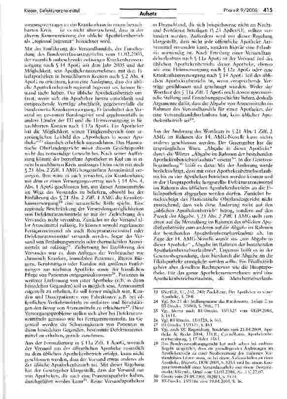 Vorschauseite 3: Beschränkte Versandmöglichkeit von Defekturarzneimitteln? Zugleich eine Anmerkung zur Entscheidung des Hanseatischen OLG vom 11. 10. 2007