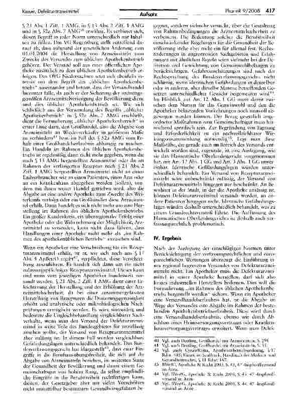 Vorschauseite 5: Beschränkte Versandmöglichkeit von Defekturarzneimitteln? Zugleich eine Anmerkung zur Entscheidung des Hanseatischen OLG vom 11. 10. 2007