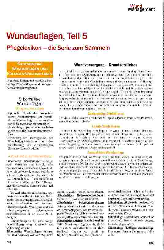 Vorschauseite 1: Wundauflagen, Teil 5Pflegelexikon -die Serie zum Sammeln