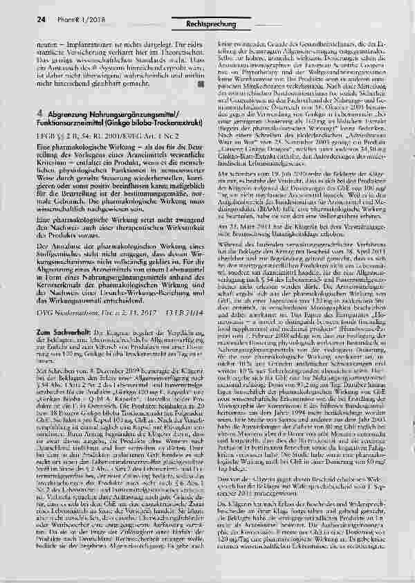 Vorschauseite 1: Abgrenzung Nahrungsergänzungsmittel/ Funktionsarzneimittel (Ginkgo biloba-Trockenextrakt)