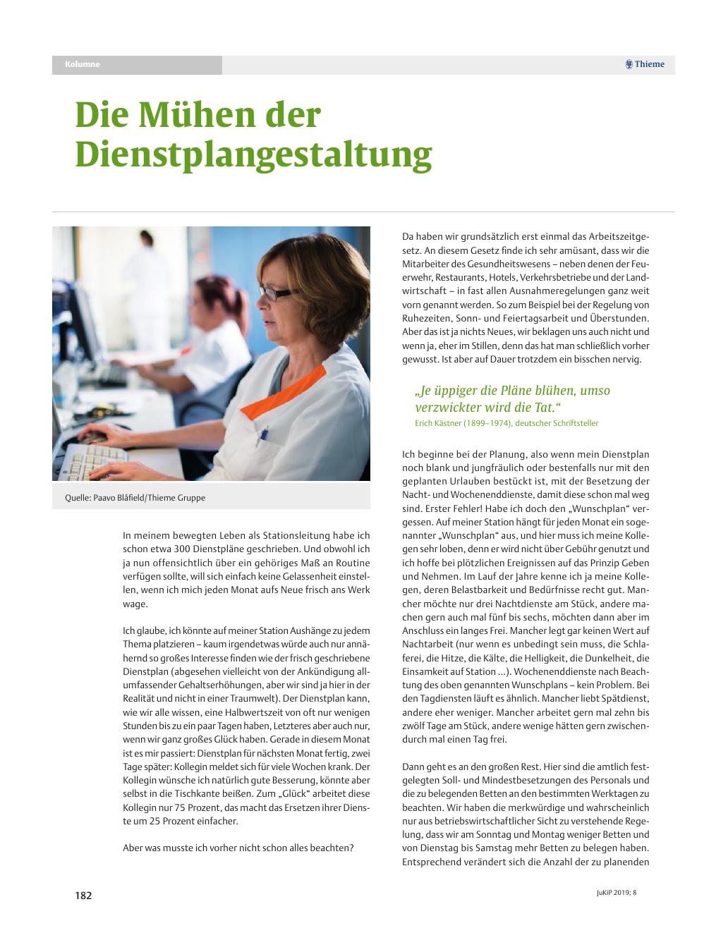 Vorschauseite 1: Die Mühen der Dienstplangestaltung
