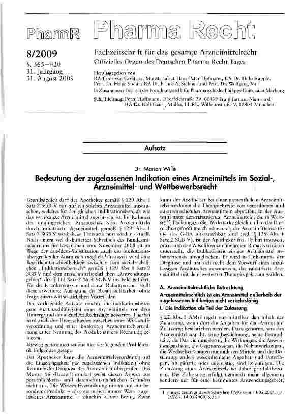Vorschauseite 1: Bedeutung der zugelassenen Indikation eines Arzneimittels im Sozial-, Arzneimittelund Wettbewerbsrecht