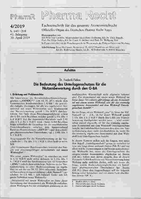 Vorschauseite 1: Die Bedeutung des Unterlagenschutzes für die Nutzenbewertung durch den G-BA