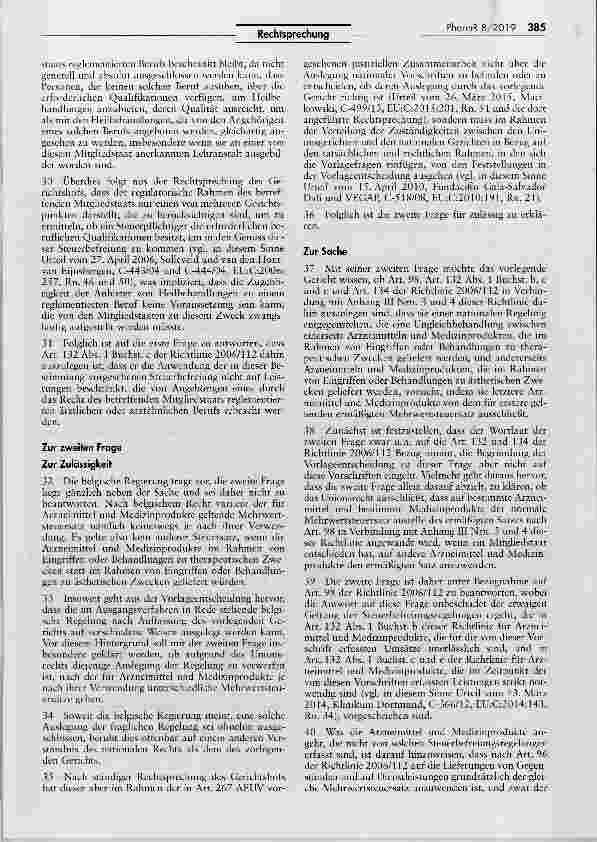 Vorschauseite 4: Steuerrechtliche Ungleichbehandlung von Medinzinprodukten und Arzneimtteln zu therapeutischen Zwecken und zu ästhetischen Zwecken Richtlinie 2006/112/EG Art. 132 I Buchst, c; AEUV…