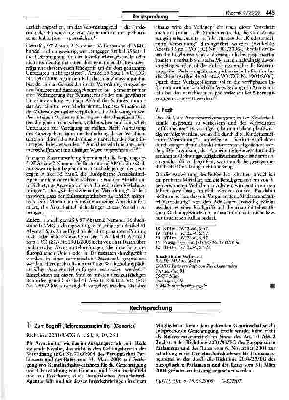 Vorschauseite 4: 15. AMG-Novelle — Die Erweiterung des arzneimittelrechtlichenOrdnungswidrigkeitsrechts auf der Grundlage der europäischen„Kinderarzneimittel-Verordnung