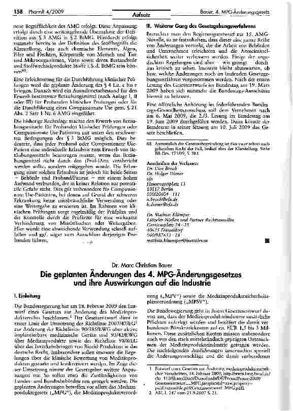 Vorschauseite 1: Die geplanten Änderungen des 4. MPG-Änderungsgesetzes und ihre Auswirkungen auf die Industrie