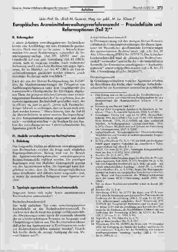 Vorschauseite 1: Europäisches Arzneimittelverwaltungsverfahrensrecht - Praxisdefizite undReformoptionen (Teil 2)