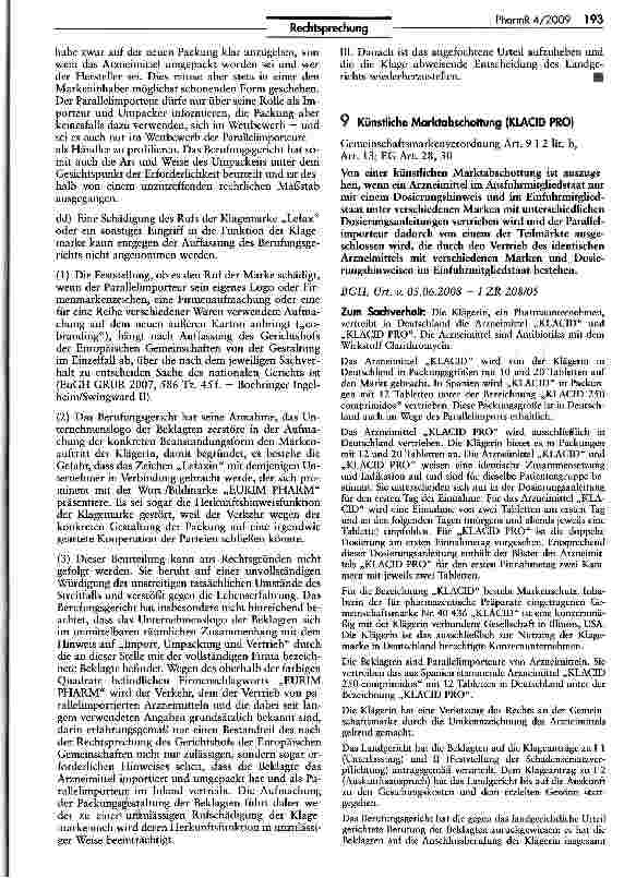 Vorschauseite 1: Künstliche Marktabschottung (KLACID PRO)