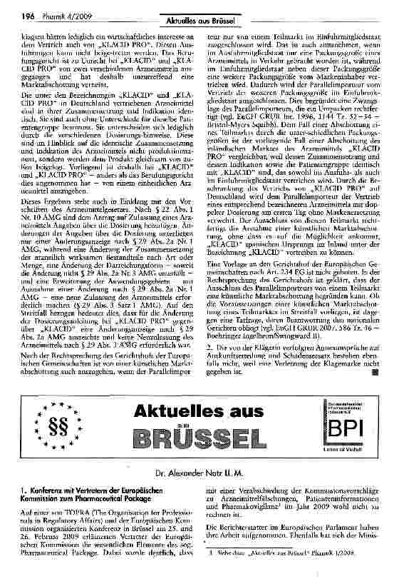 Vorschauseite 4: Künstliche Marktabschottung (KLACID PRO)