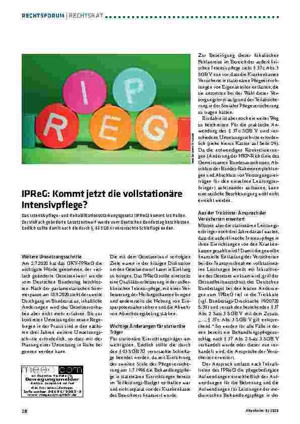 Vorschauseite 1: IPReG: Kommt jetzt die vollstationäre Intensivpflege?