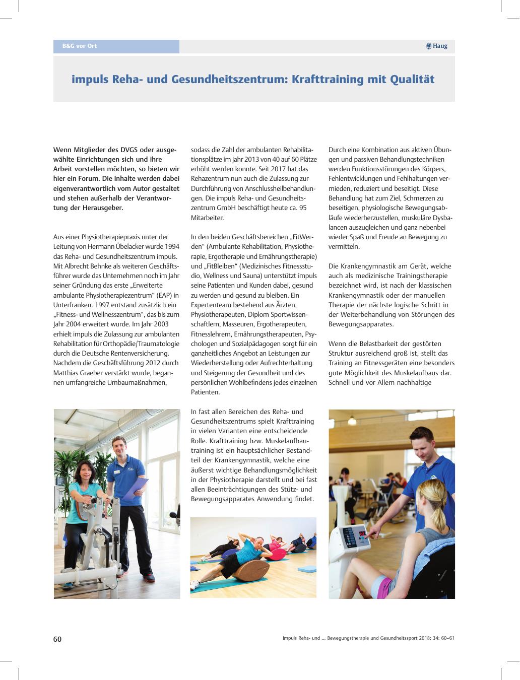 Vorschauseite 1: Impuls Rehaund Gesundheitszentrum: Krafttraining mit Qualität