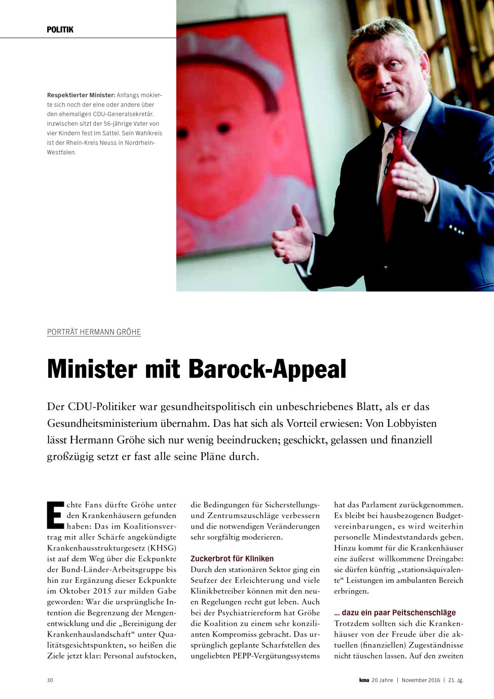 Vorschauseite 1: Porträt Hermann Gröhe: Minister mit Barock-Appeal