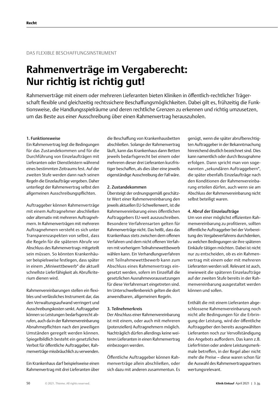 Vorschauseite 1: Das flexible Beschaffungsinstrument: Rahmenverträge im Vergaberecht: Nur richtig ist richtig gut!