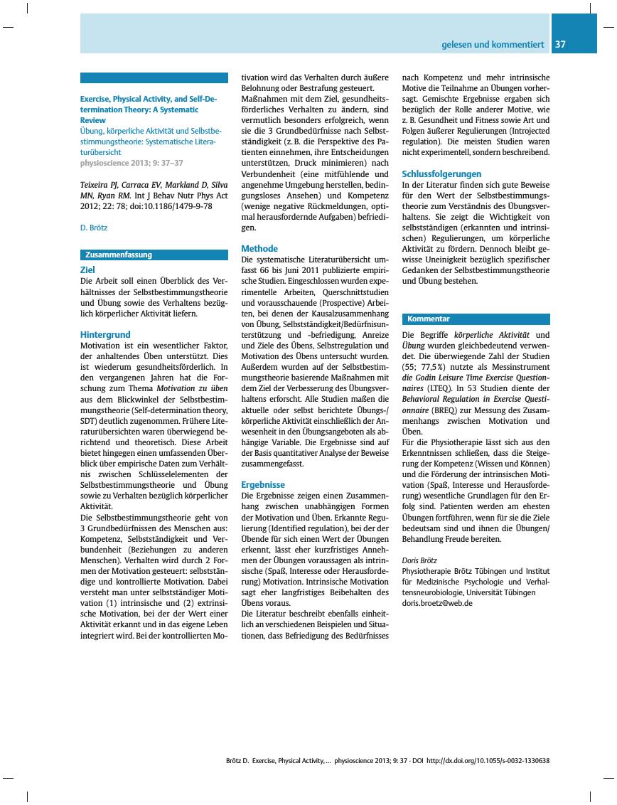Vorschauseite 1: Exercise, Physical Activity, and Self-Determination Theory: A Systematic Review