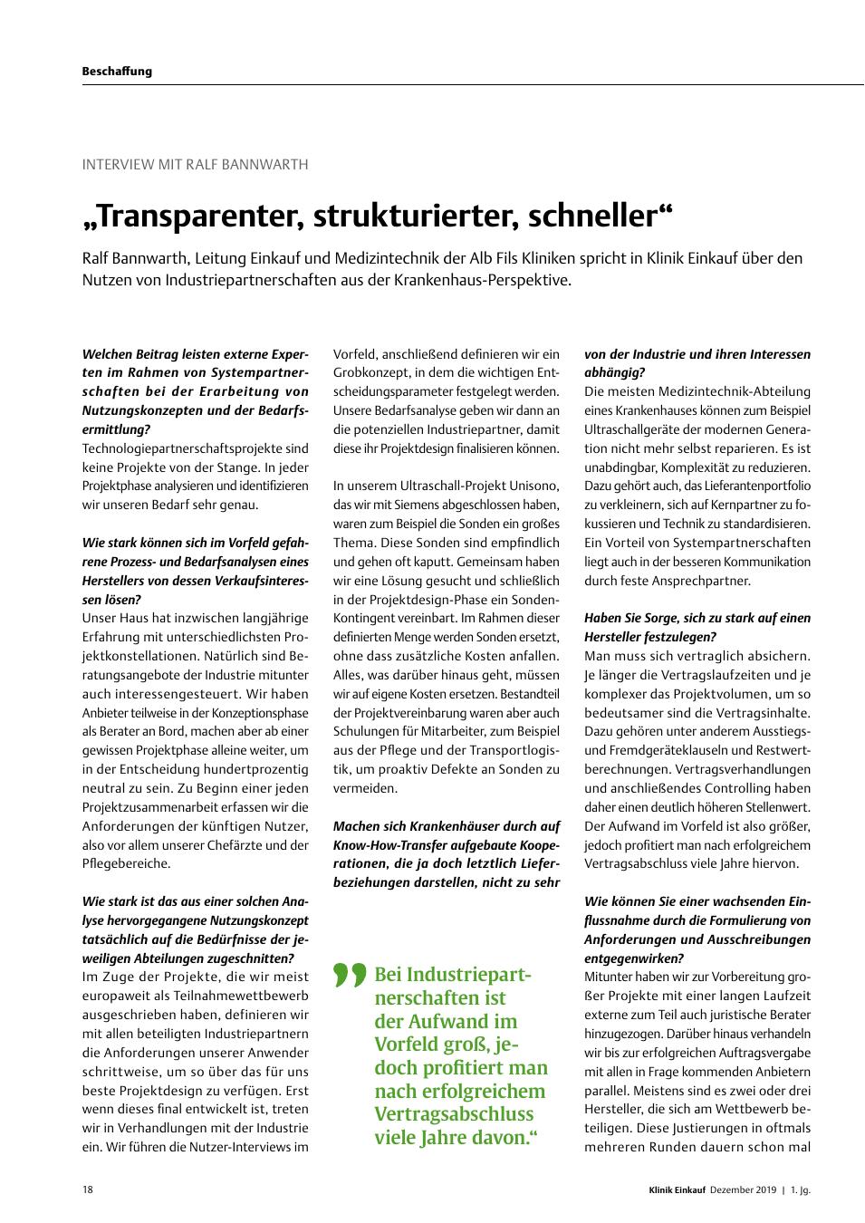 Vorschauseite 1: Interview mit Ralf Bannwarth: „Transparenter, strukturierter, schneller“