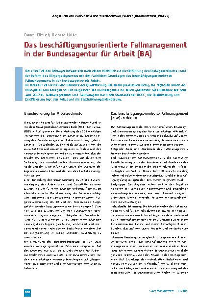Vorschauseite 1: Das beschäftigungsorientierte Fallmanagement in der Bundesagentur für Arbeit (BA)