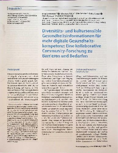 Vorschauseite 1: Diversitätsund kultursensible Gesundheitsinformationen für mehr digitale Gesundheitskompetenz: Eine kollaborative Community-Forschung zu Barrieren und Bedarfen