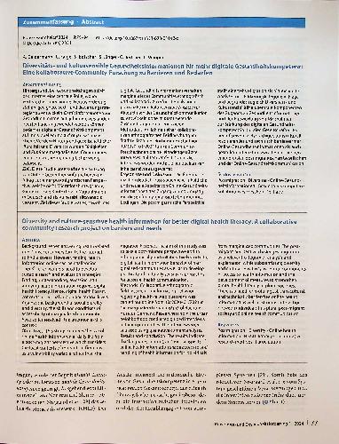 Vorschauseite 3: Diversitätsund kultursensible Gesundheitsinformationen für mehr digitale Gesundheitskompetenz: Eine kollaborative Community-Forschung zu Barrieren und Bedarfen