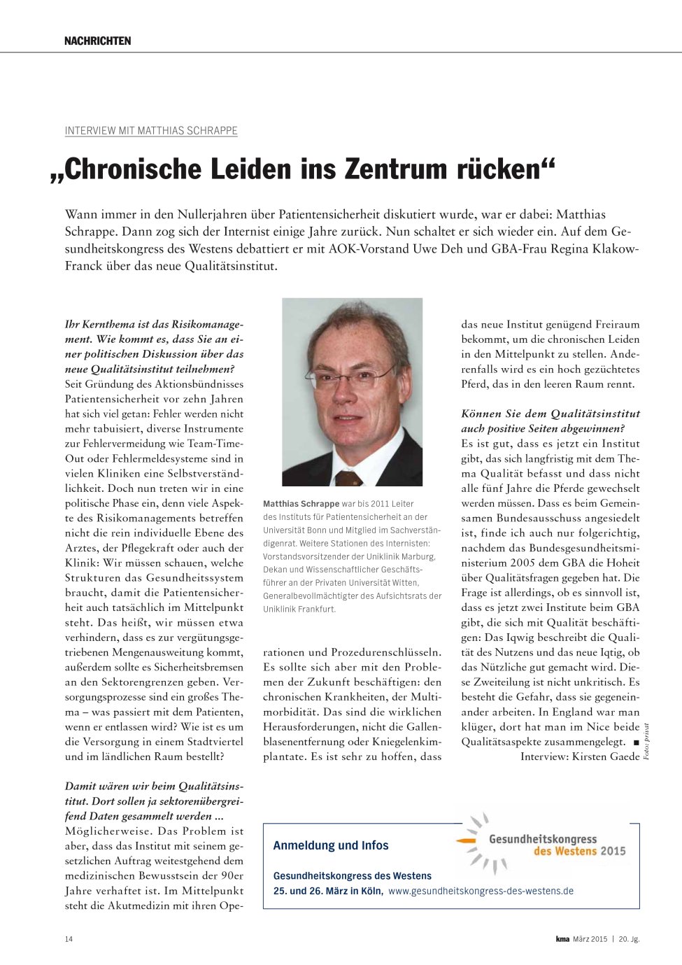 Vorschauseite 1: ?Chronische Leiden ins Zentrum rücken?