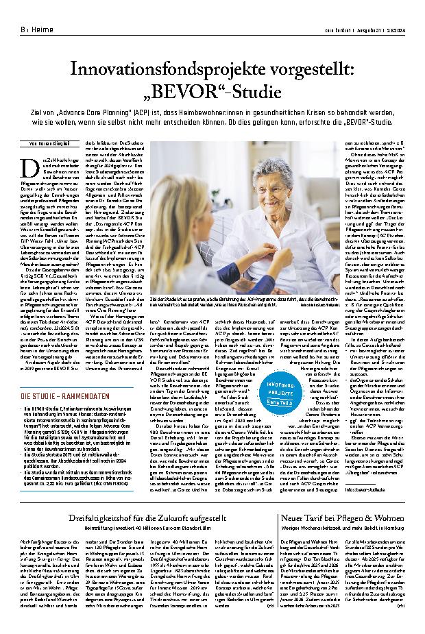 Vorschauseite 1: Innovationsfondsprojekte vorgestellt: „BEVOR“-Studie