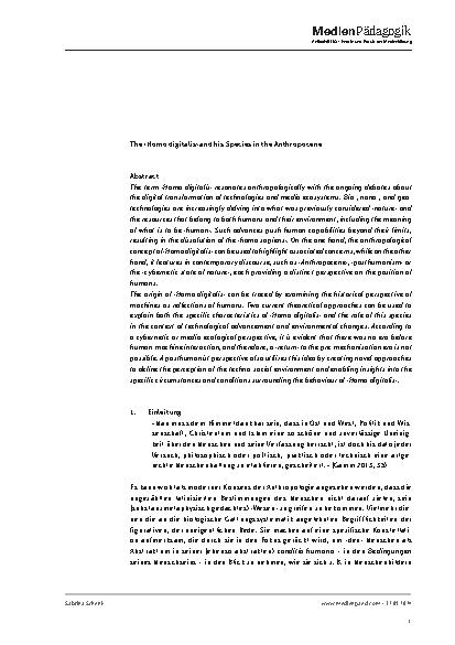 Vorschauseite 2: Der „Homo digitalis“ und seine Spezies im Anthropozän