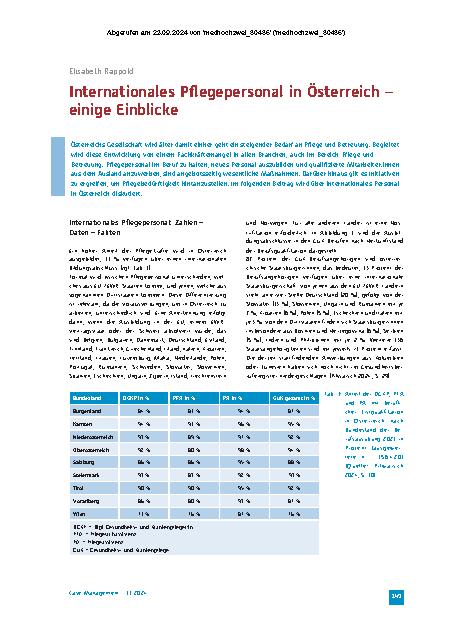 Vorschauseite 1: Internationales Pflegepersonal in Österreich – einige Einblicke