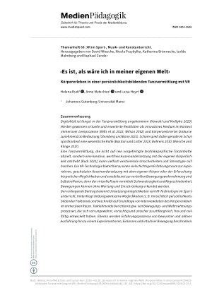 Vorschauseite 1: ‹Es ist, als wäre ich in meiner eigenen Welt› Körpererleben in einer persönlichkeitsbildenden Tanzvermittlung mit VR