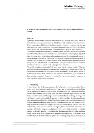 Vorschauseite 2: ‹Es ist, als wäre ich in meiner eigenen Welt› Körpererleben in einer persönlichkeitsbildenden Tanzvermittlung mit VR