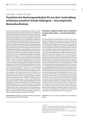 Vorschauseite 1: Psychiatrische Nachsorgeambulanz für aus dem Justizvollzug entlassene psychisch kranke Gefangene – eine empirische Bestandsaufnahme