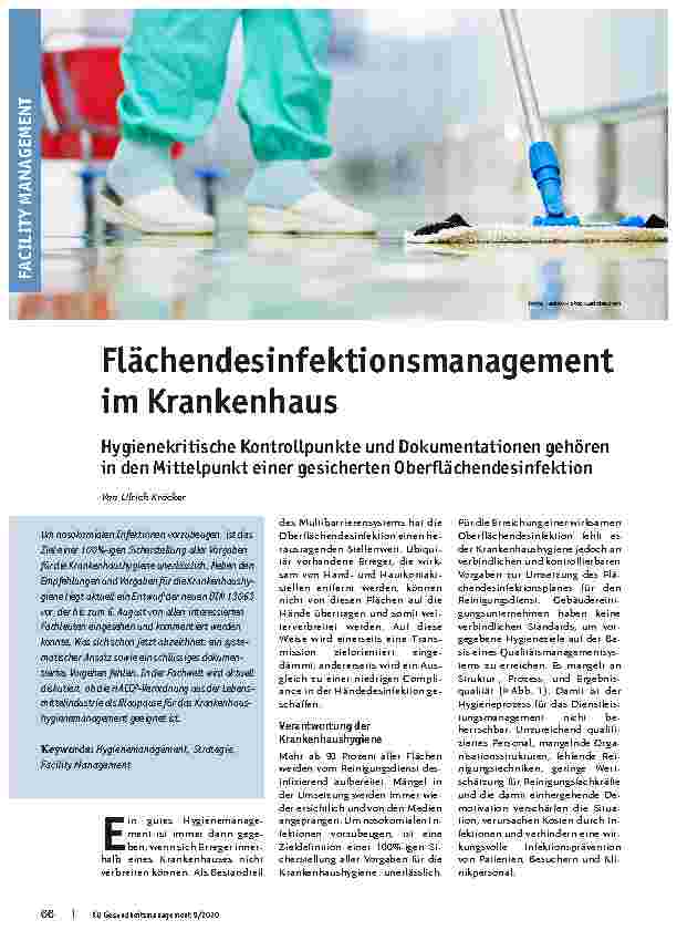 Vorschauseite 1: Flächendesinfektionsmanagement im Krankenhaus. Hygienekritische Kontrollpunkte und Dokumentationen gehören in den Mittelpunkt einer gesicherten Oberflächendesinfektion.
