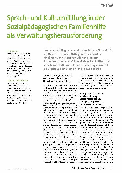 Vorschauseite 1: Sprachund Kulturmittlung in der Sozialpädagogischen Familienhilfe als Verwaltungsherausforderung