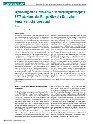 Vorschauseite 1: Erprobung eines innovativen Versorgungskonzeptes BETA-MeH aus der Perspektive der Deutschen Rentenversicherung Bund