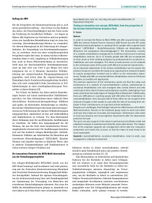 Vorschauseite 2: Erprobung eines innovativen Versorgungskonzeptes BETA-MeH aus der Perspektive der Deutschen Rentenversicherung Bund