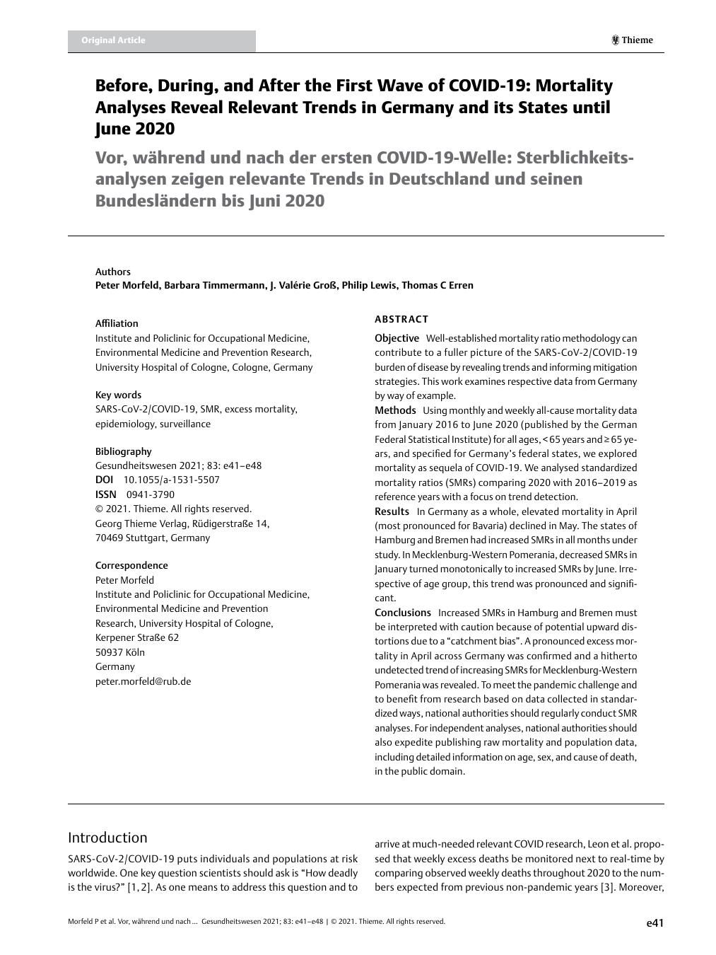 Vorschauseite 1: Before, During, and After the First Wave of COVID-19: Mortality Analyses Reveal Relevant Trends in Germany and its States until June 2020
