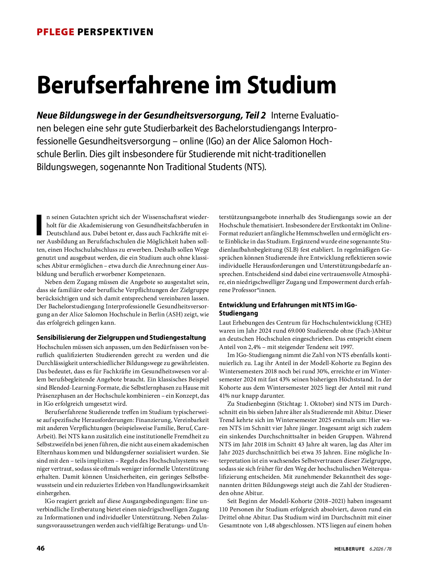 Vorschauseite 1: Berufserfahrene im Studium: Neue Bildungswege in der Gesundheitsversorgung, Teil 2