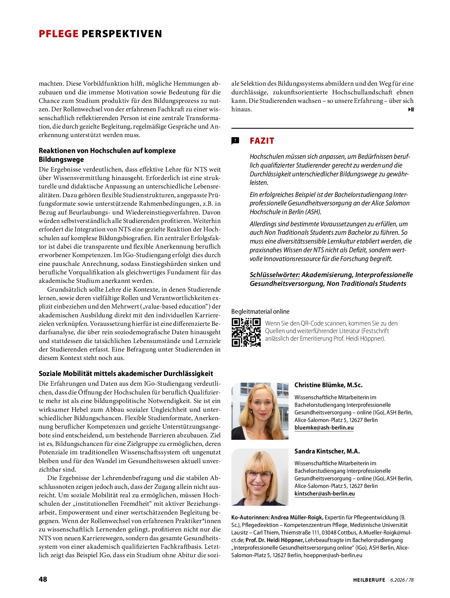 Vorschauseite 3: Berufserfahrene im Studium: Neue Bildungswege in der Gesundheitsversorgung, Teil 2