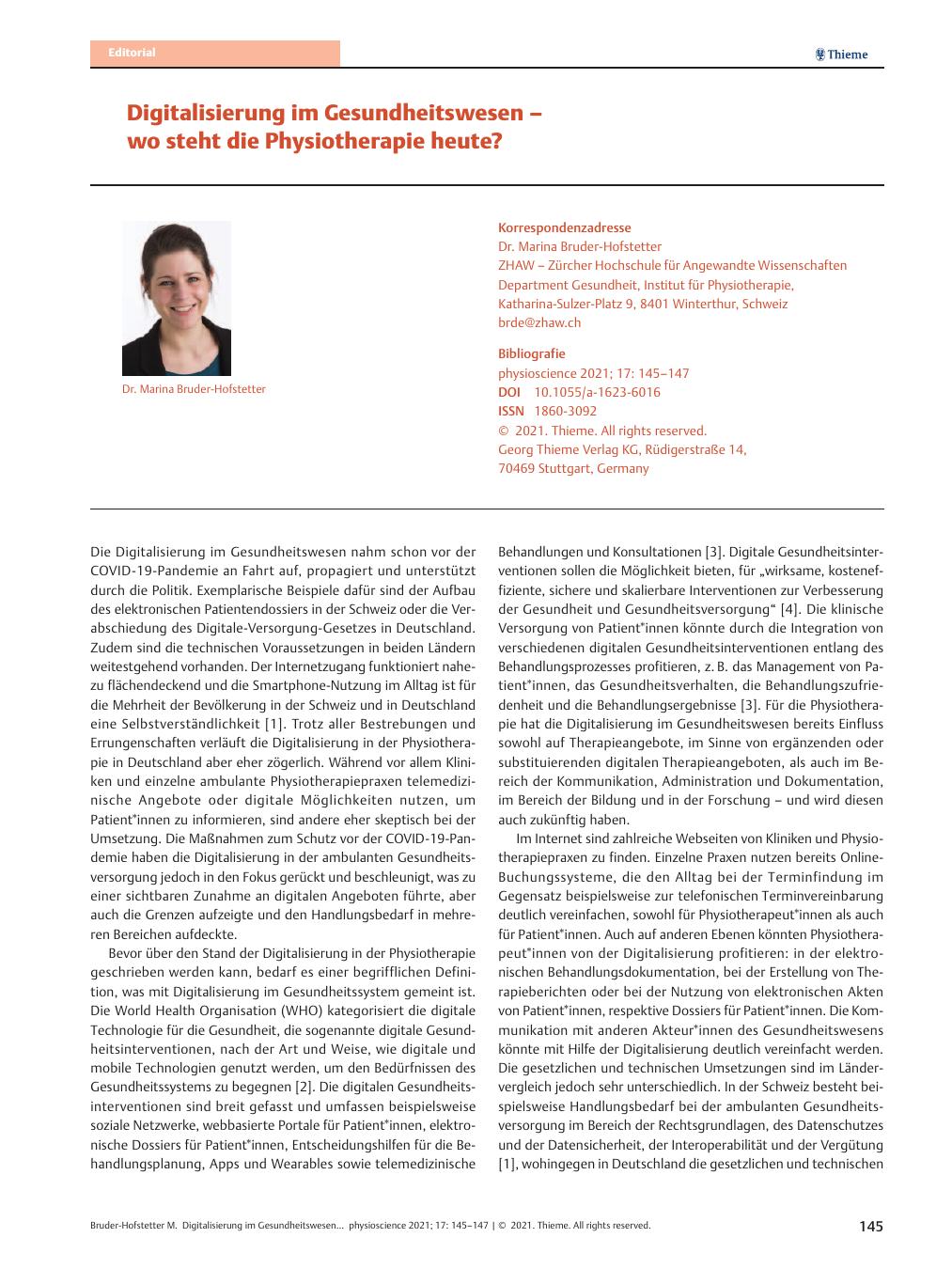 Vorschauseite 1: Digitalisierung im Gesundheitswesen – wo steht die Physiotherapie heute?