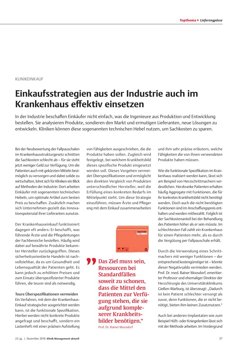 Vorschauseite 1: Klinikeinkauf: Einkaufsstrategien aus der Industrie auch im Krankenhaus effektiv einsetze