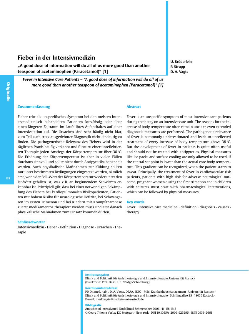 Vorschauseite 1: Fieber in der Intensivmedizin