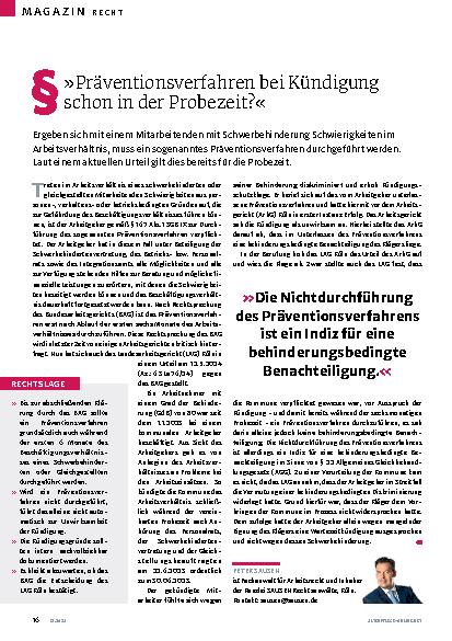Vorschauseite 1: "Präventionsverfahren bei Kündigung schon in der Probezeit?"