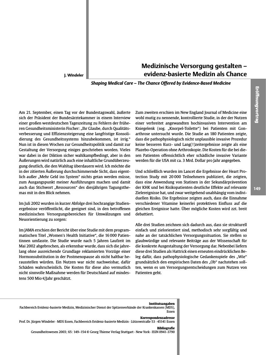 Vorschauseite 1: Medizinische Versorgung gestalten - evidenz-basierte Medizin als Chance