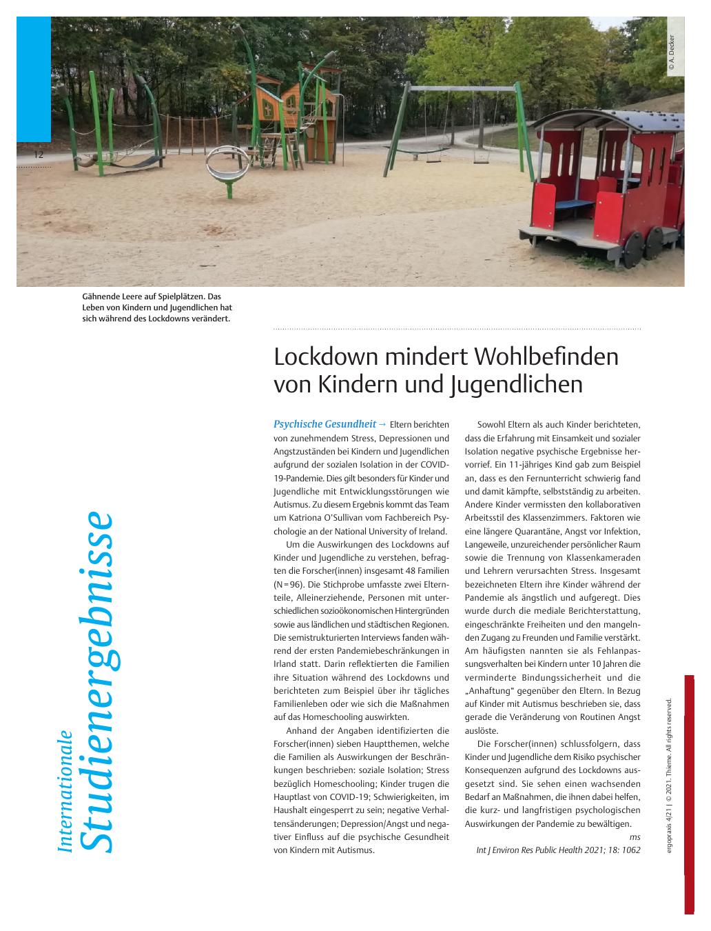 Vorschauseite 1: Lockdown mindert Wohlbefinden von Kindern und Jugendlichen – Psychische Gesundheit