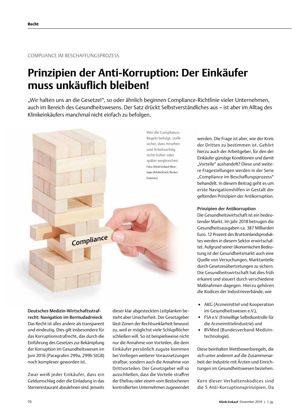 Vorschauseite 1: Compliance im Beschaffungsprozess: Prinzipien der Anti-Korruption: Der Einkäufer muss unkäuflich bleiben!
